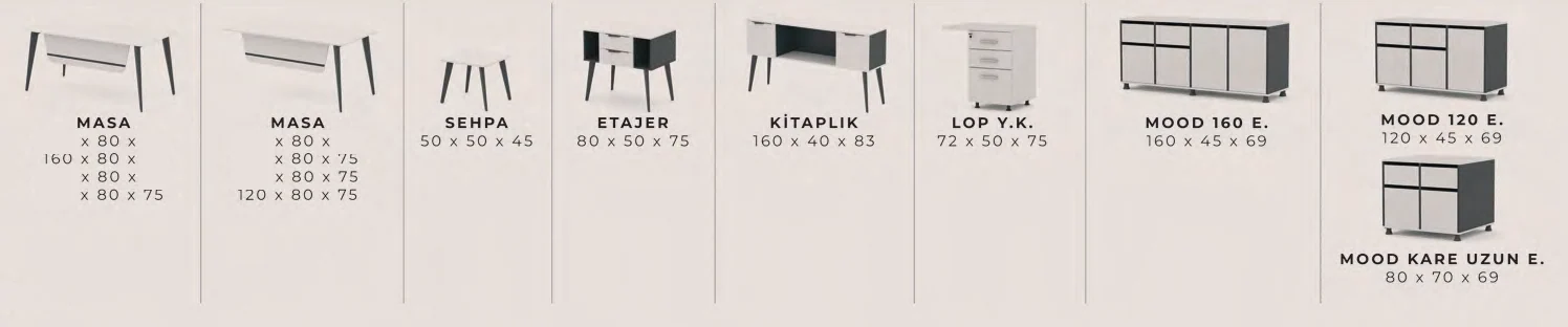 Next Çalışma Masa Takımı — orijinal ölçü tablosu